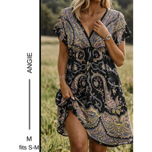 MSRP: $64✨Angie Kimono Style Dress – Size M (fits S-M) | Empire Waist Boho Mini✨